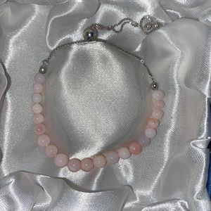 Pink opal bead bolo bracelet .925 silver